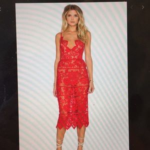 For Love and Lemons Red Lace bodysuit dress